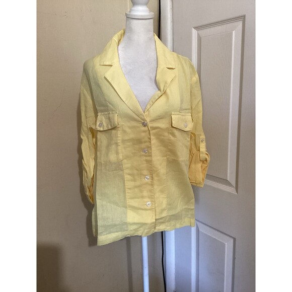 J. Crew Camp Collar Shirt Featherweight Linen Blend Button Up Shirt Yellow 4 - Picture 2 of 7